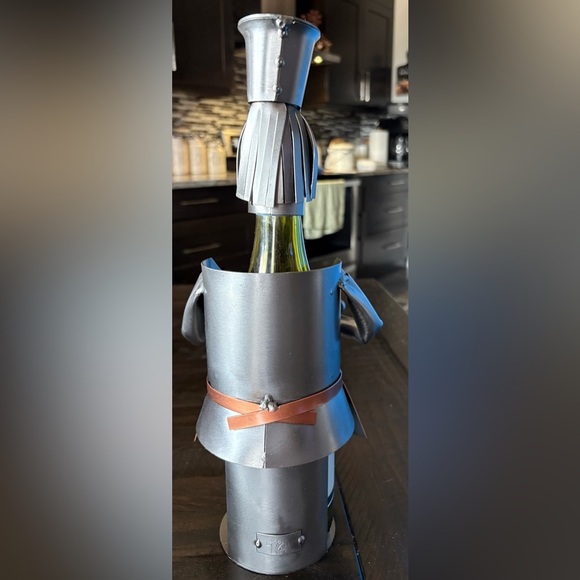 Silver and Brown Metal Wine Bottle Holder - Picture 4 of 4